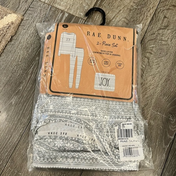 NWT Rae Dunn gray and white printed joy long sleeve and pants pajama set - Picture 3 of 6